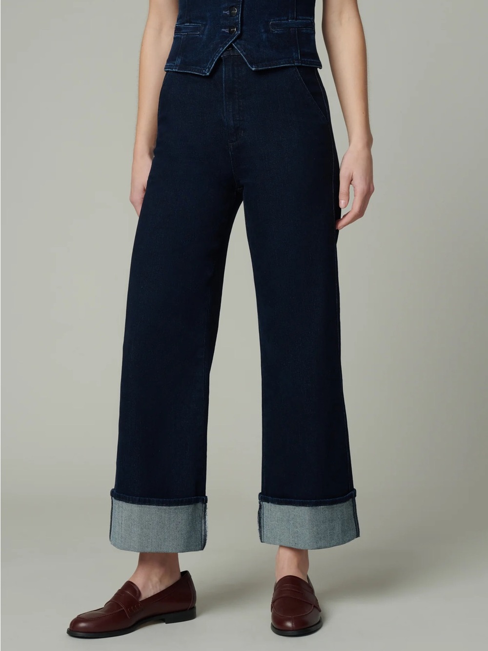 Joe’s Jeans Dark Wash High Rise Wide Leg Cuffed Jeans Size 24
